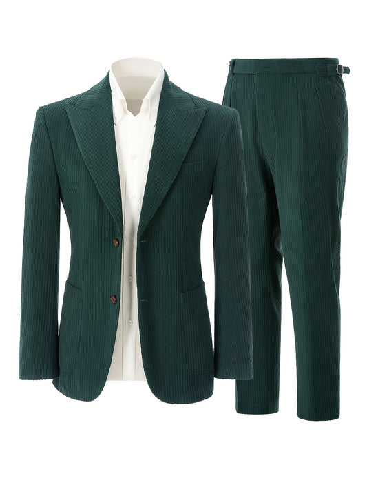 Men'S Navy Corduroy Blazer & Pants - Classic Notch Lapel, Casual Two-Piece Suit with Long Sleeves, Polyester Fabric, All-Season Wear, Casual Attire|Casual Style|Polyester Suit