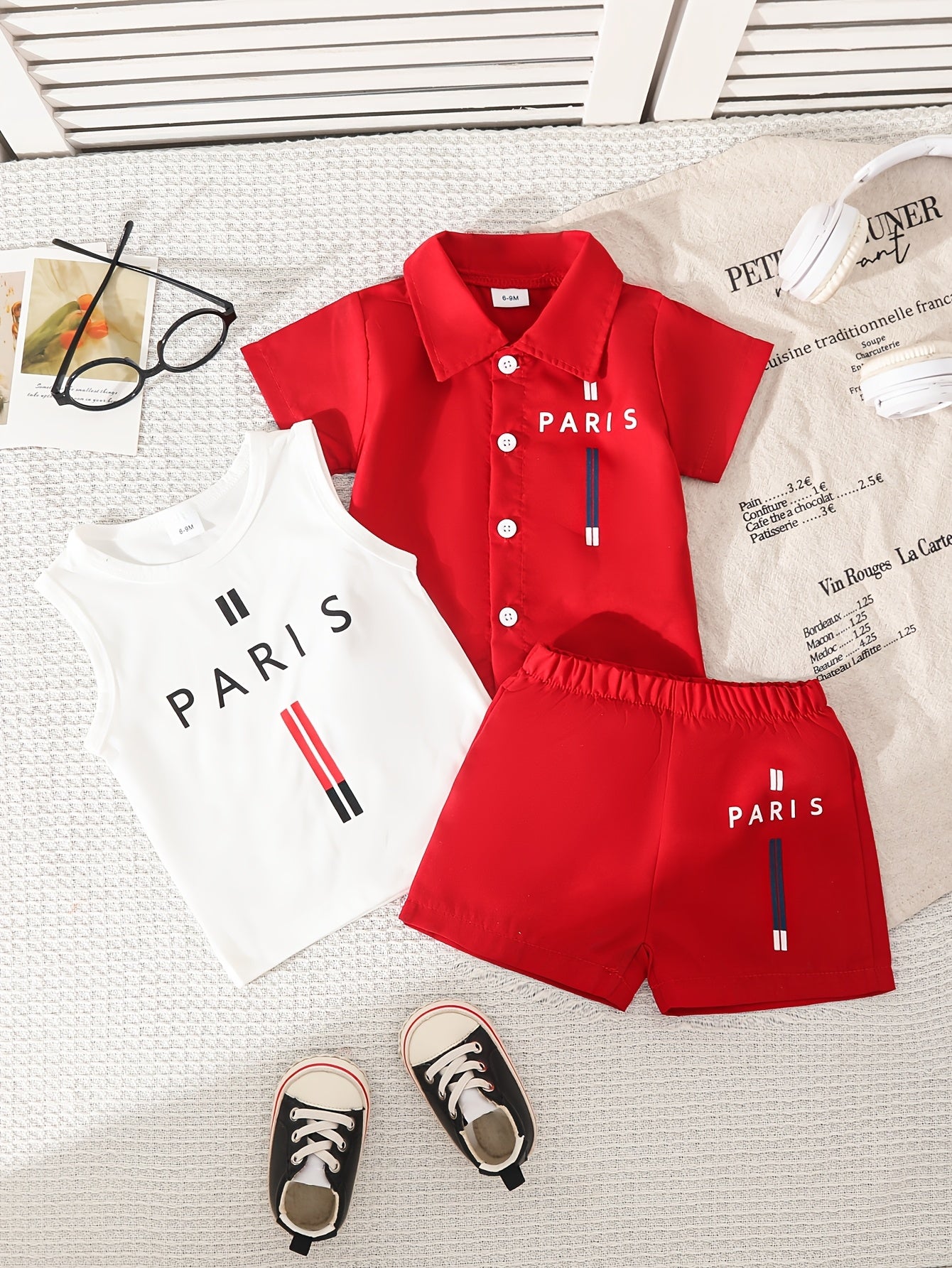 Baby Boy's 3-Piece Spring Summer Set with Paris Print