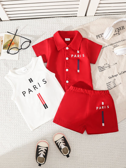 Baby Boy's 3-Piece Spring Summer Set with Paris Print