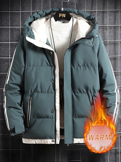 Men'S Heavyweight Winter Hooded Jacket - Thermal Insulated Cold Weather Coat with Zipper Closure, Long Sleeve Outerwear for Hiking, Skiing, Thick, Hiking Gear, Sleek Design, Durable Construction, Outdoor Enthusiasts