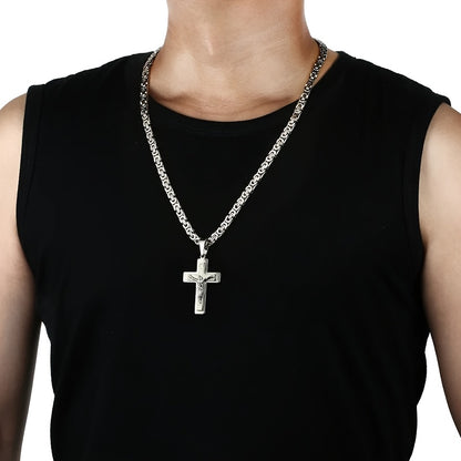 Men's Stainless Steel Fashion Pendant Three-Layer Cross with U-Shaped Handmade Flat Necklace in Steel Color