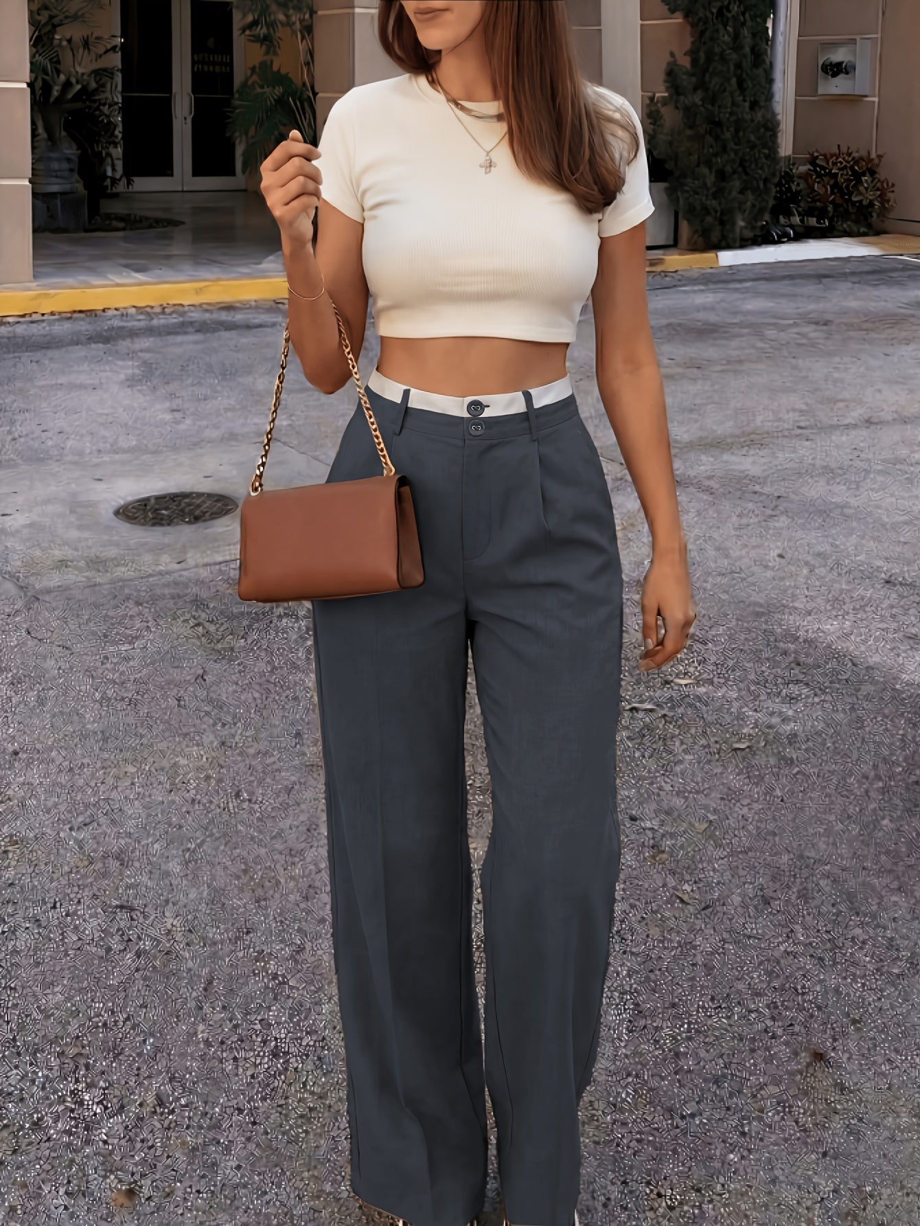Women’s Retro High-Waisted Color-Block Casual Suit Pants