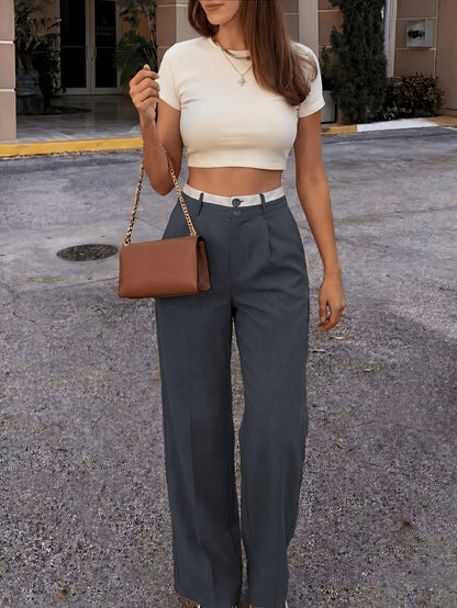 Women’s Retro High-Waisted Color-Block Casual Suit Pants