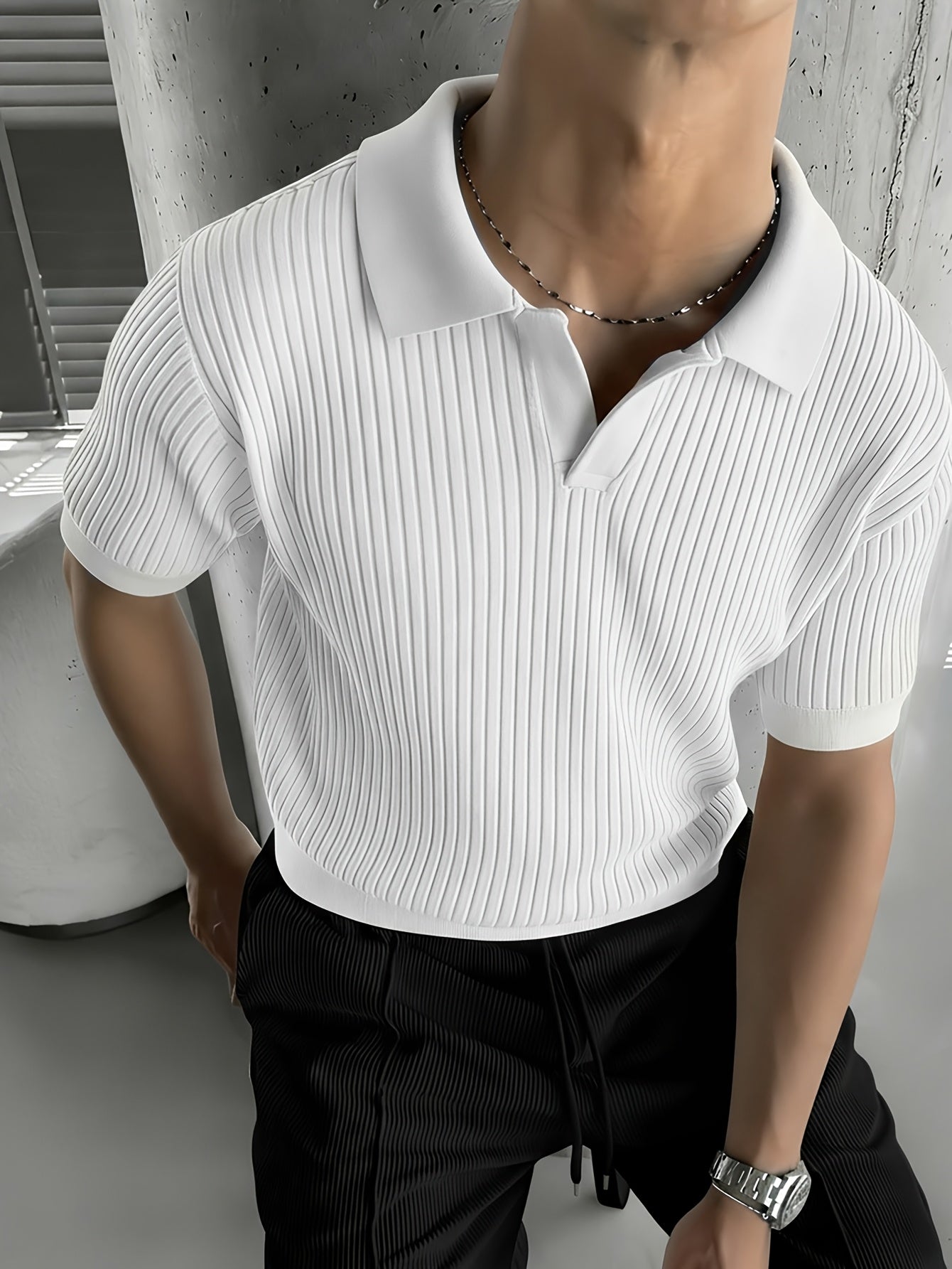Men'S Summer Short Sleeve Polo Knit Shirt | Casual Solid Color Pullover, Suitable For Daily Wear, Outdoor Activities, And Street Style - ayq