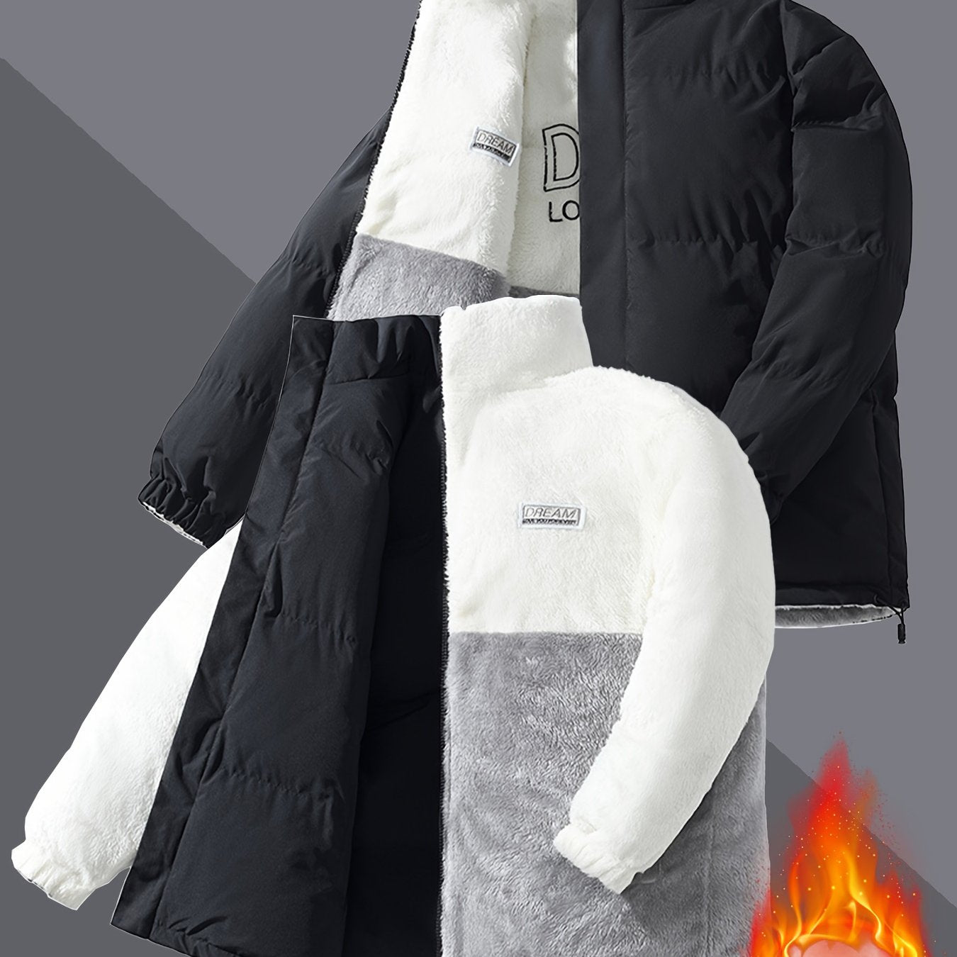 Men'S Heavy-Duty Winter Jacket - Thick Insulated Coat with Full-Zip Closure, Double-Sided Wearing, Stand Collar, Non-Stretch Fabric - Cold Weather Outerwear for Men