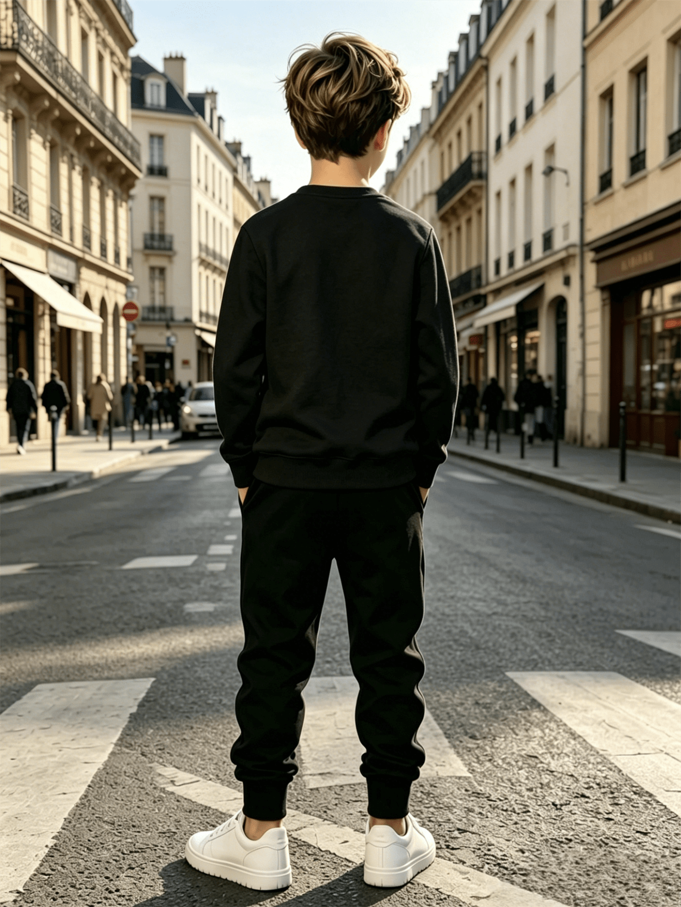 Boys' Mountain Peak Print Hoodie and Pants Set, Soft Polyester