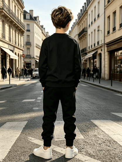 Boys' Mountain Peak Print Hoodie and Pants Set, Soft Polyester