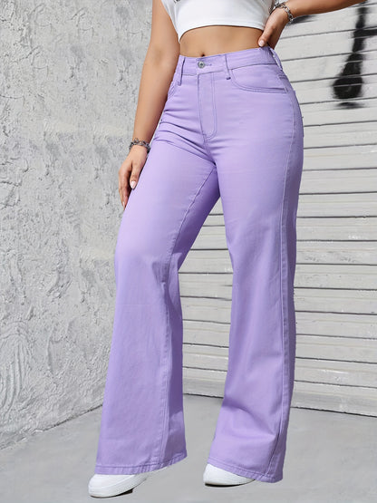 Chic Magenta բարձր գոտկատեղով լայն ոտքերով ջինսեր կանանց համար.