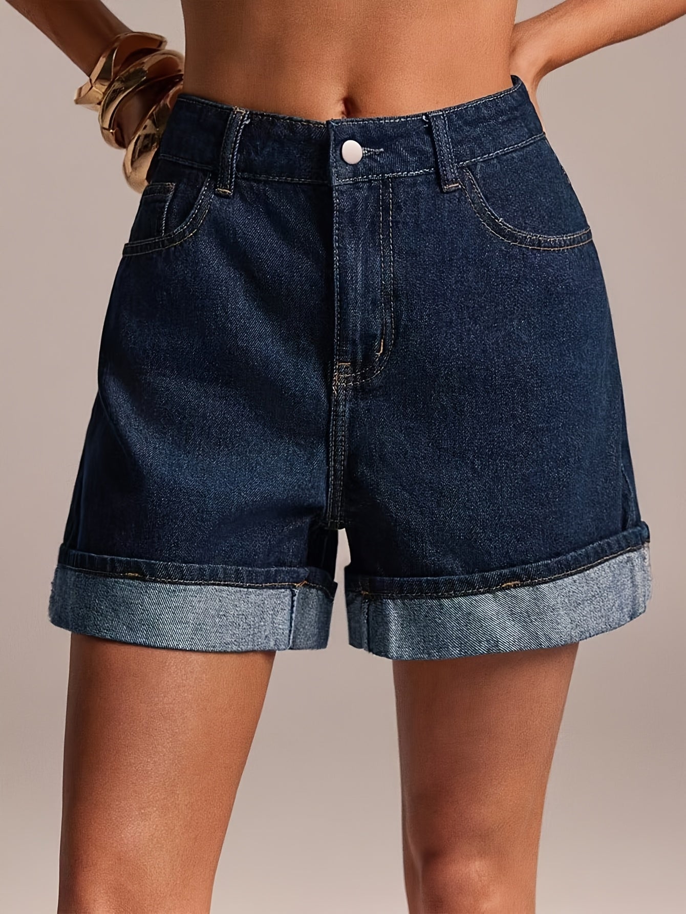 Women's Straight Cut Denim Shorts with A-Line Hem - High Stretch