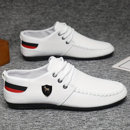 KOONEXY Men'S White Casual Sneakers with Black And Red Accents - Low-Top Lace-Up Design, Breathable Fabric Lining And Durable PVC Sole, Suitable for All Seasons for a Comfortable Experience - Versatile Street Style Shoes for - ayq