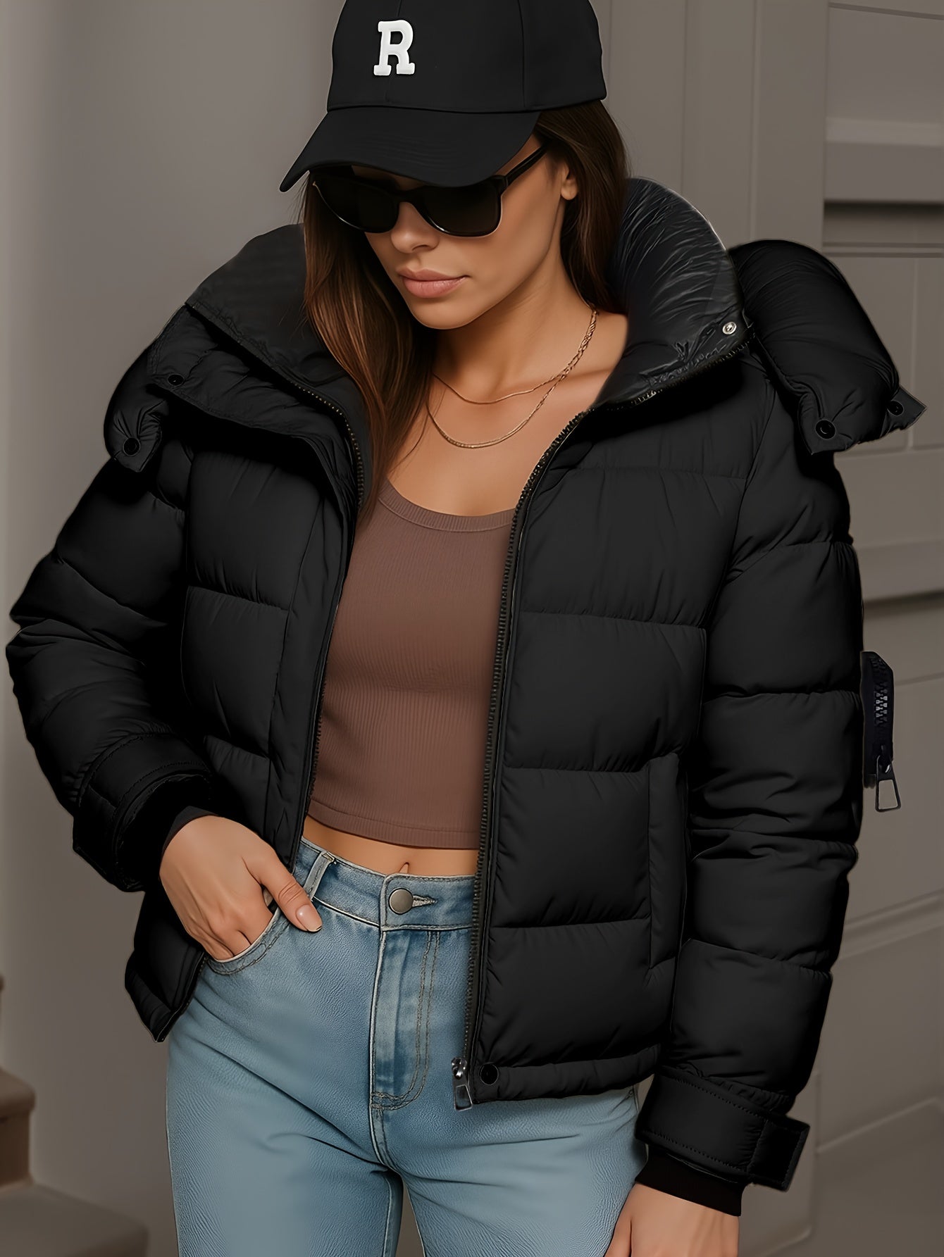 Կանացի ձմեռային կարճ գլխարկով բաճկոն՝ մանանեխի, դեղին և սև գույների հակադրությամբ, փքված վերարկու գրպաններով, գոտի և ամուր կայծակաճարմանդ, առօրյա, էլեգանտ վերնազգեստ ցուրտ եղանակի համար (ձեռքով լվացում/քիմմաքրում), հաստ ձմեռային բաճկոն կանանց համար, Win