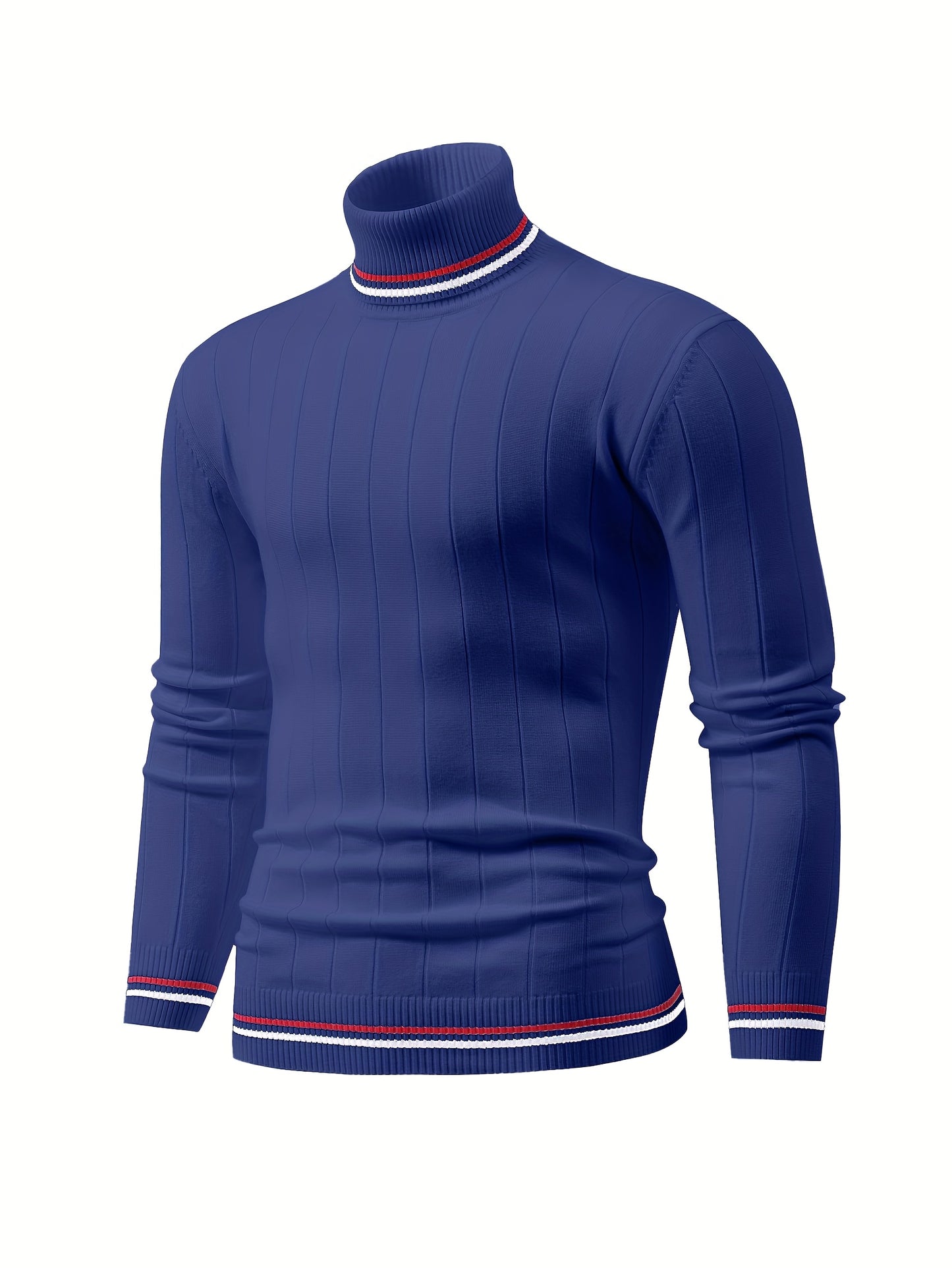 Temujin OBM Men's College Style Fashion New Color Block Striped High Neck Knit Long Sleeve Pullover Sweater