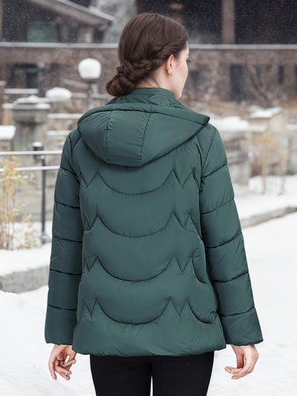 Կանացի էլեգանտ սև ձմեռային փքված բաճկոն՝ երկար թևքերով, կայծակաճարմանդով, առօրյա ոճով՝ ուլունքազարդ դետալներով, իդեալական է ձյունառատ օրերի համար, առօրյա ձմեռային հագուստի համար | Կայծակաճարմանդով բաճկոն | Գործնական գրպաններ