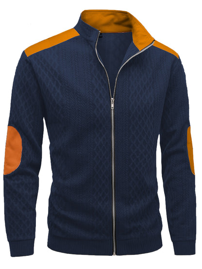 Men's Beige & Orange Contrast Full-Zip Jacket - Winter Warmth Loose-Fit Tailored Coat with Stand Collar, Zippered Pockets & Full-Zip Closure, Machine Washable Casual Outerwear for Men (Beige/Orange) - Ideal for Fall and Winte