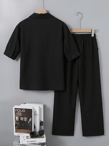 Boys' Preppy Long Pants Set for Spring Summer Fall - ayq