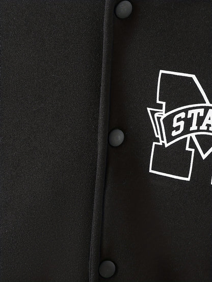 Boys Baseball Collar Long Sleeve Letter And Number Graphic Color Block Drop Shoulder Varsity Jacket Without Hoodie - ayq