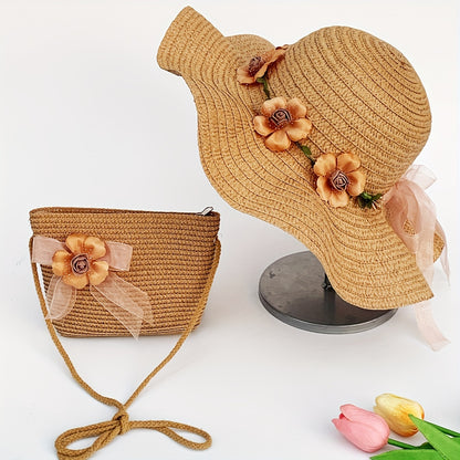 Women’s Adjustable Straw Hats with Floral Design and Carry Bag