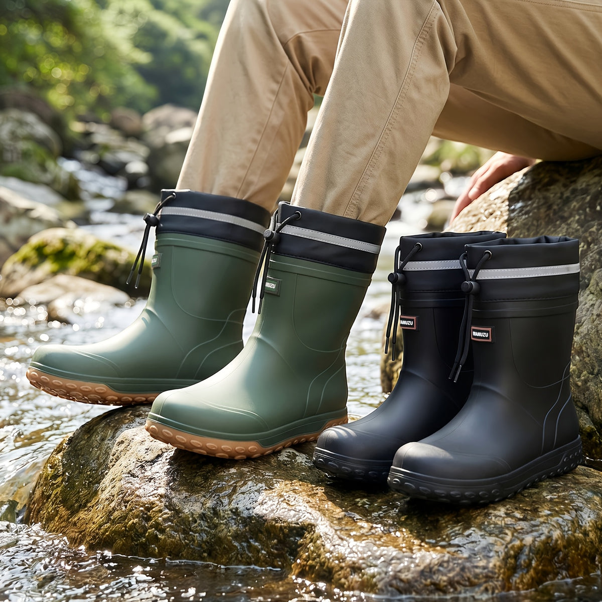 Men's Waterproof Short Rain Boots with Non-Slip Thick Sole