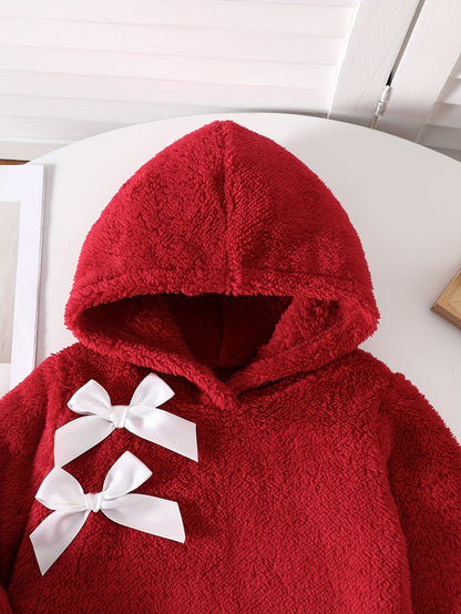 Two-Piece Cute Girls' Autumn/Winter Set: Long Sleeve Hooded Plush Butterfly Top with Pants, Perfect for Daily Outdoor Wear. Cozy Faux Fur Fabric - Essential Indoor & Winter Accessory and Holiday Gift Idea, Perfect for Outdoor