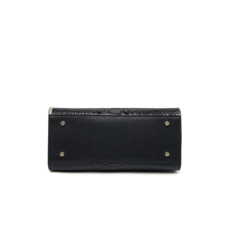Women's Genuine Leather Snake Print Crossbody Bag - Elegant Tote