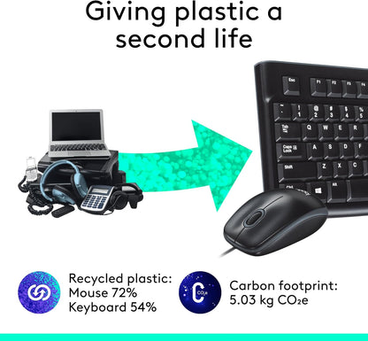 Logitech MK120 Wired Keyboard and Mouse Combo for Windows, Optical Wired Mouse, Full-Size Keyboard, USB Plug-And-Play, Compatible with PC, Laptop - Black