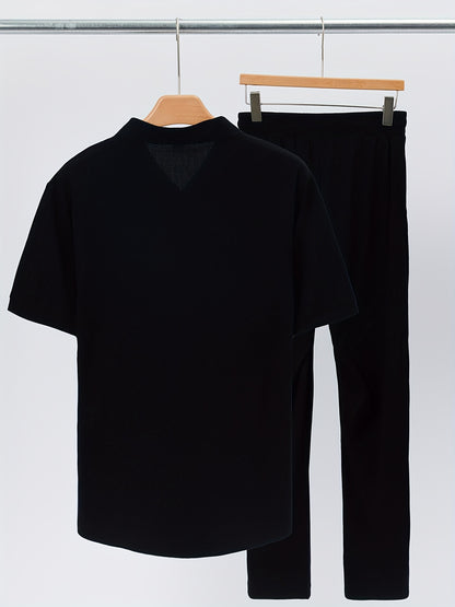Men's Casual Fashion Short-Sleeve Zip-Up Suit, Suitable for All Seasons - ayq