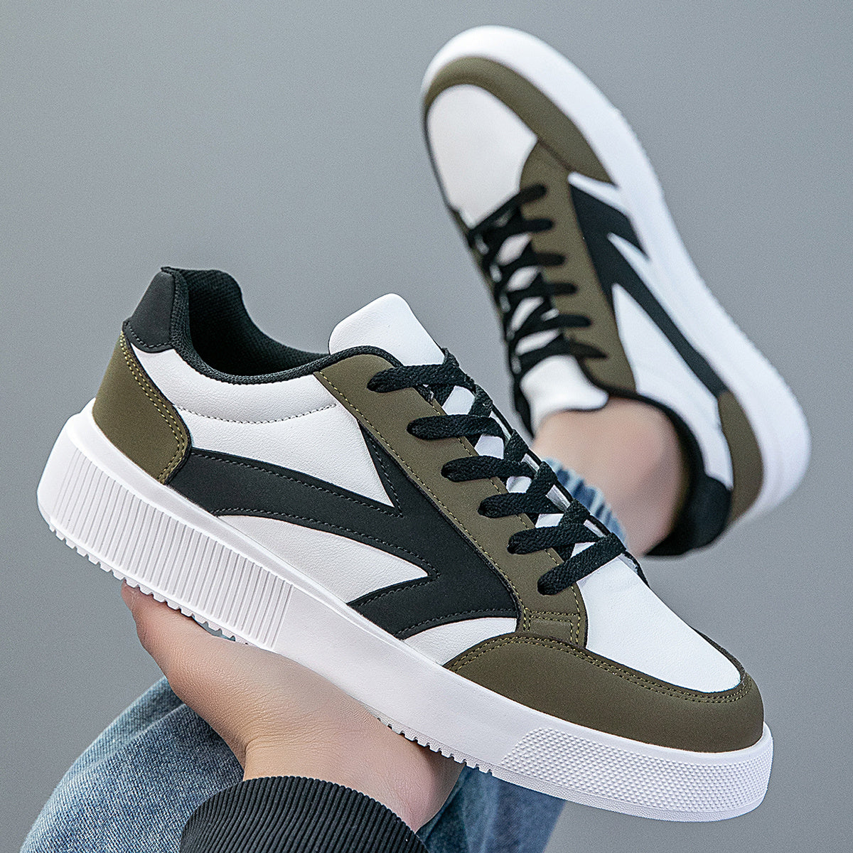 Men's Low-Top PU Skate Sneakers with Cushioned EVA Sole