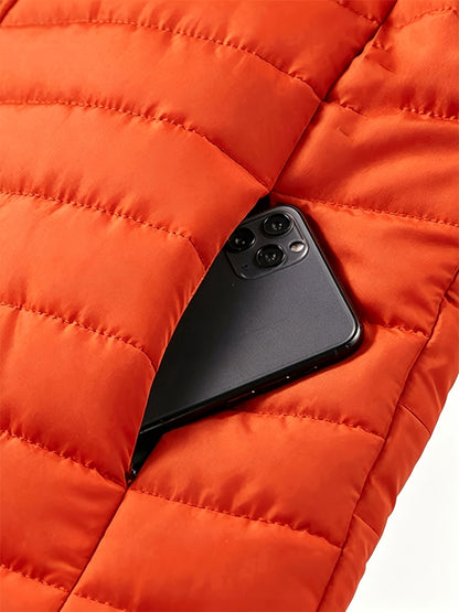 Men's Winter Warm Windproof Jacket with Stand Collar and Zippered Pock