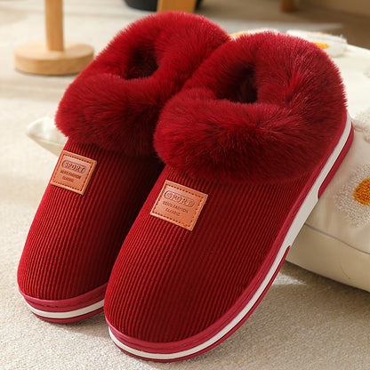 5-Size Options, Plush-Lined Autumn/Winter Slippers for Men and Women, Thick-Soled Indoor/Outdoor Warm House Shoes with Fuzzy Lining, Couple's Matching Style