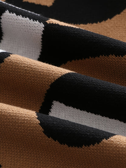 Temujin OBM Men's Fashion New Jacquard Color-Block Knit Long Sleeve Pullover Sweater