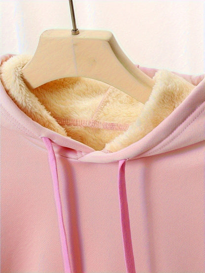 1pc Women's Thick-Lined Hooded Sweatshirt with Gingerbread for Man in Santa Hat & Candy Cane Print - Cozy Plush Lined, Soft Polyester Warm Pullover for Fall/Winter, Machine Washable Casual Outerwear, Cold Weather Wear, Minima