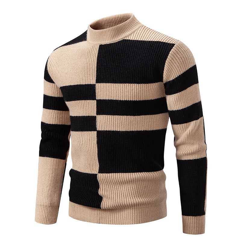 Men'S Color Block Crew Neck Sweater | Casual Style, Thick Acrylic Fabric, Regular Fit for Fall/Winter
