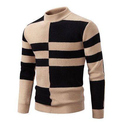Men'S Color Block Crew Neck Sweater | Casual Style, Thick Acrylic Fabric, Regular Fit for Fall/Winter