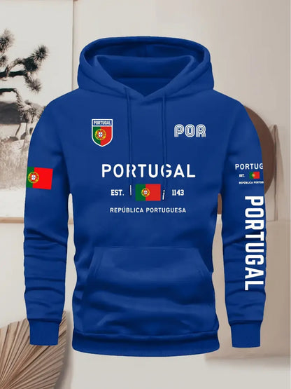 Men's Portugal Flag Hoodie with Adjustable Hood & Pocket