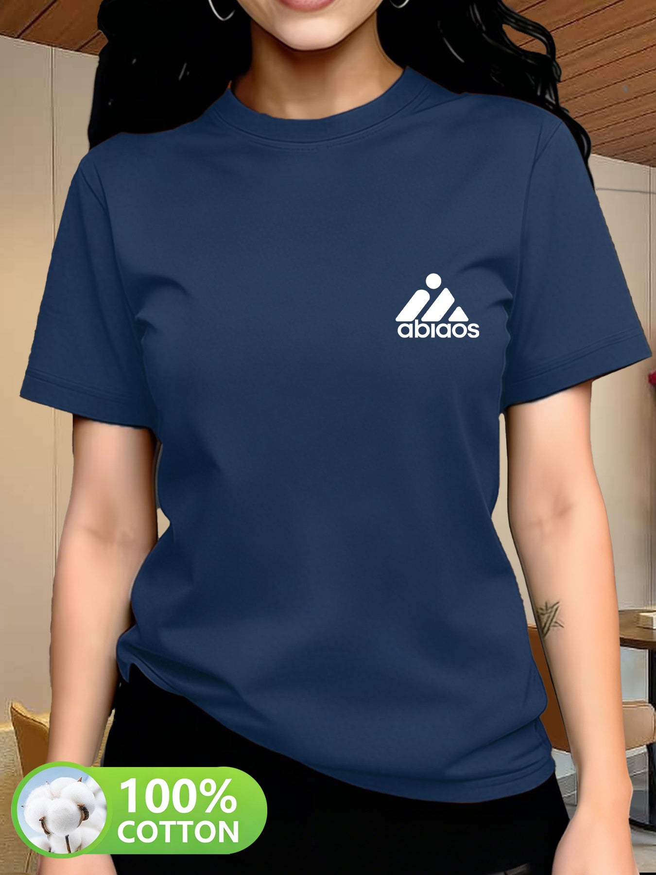 Women's Cotton Crew Neck T-Shirt with Geometric Print