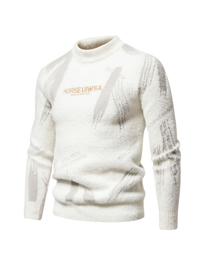 Տղամարդու առօրյա սվիտեր | Կրկնակի դեկոլտեով, միջին երկարության, այբուբենային ժակարդի նախշերով, իդեալական է աշուն/ձմեռ համար