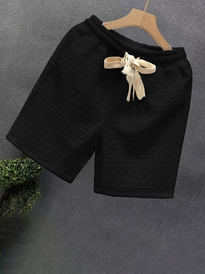 Men's Casual Drawstring Shorts - Breathable Polyester Blend, Perfect for Summer Outings & Hiking