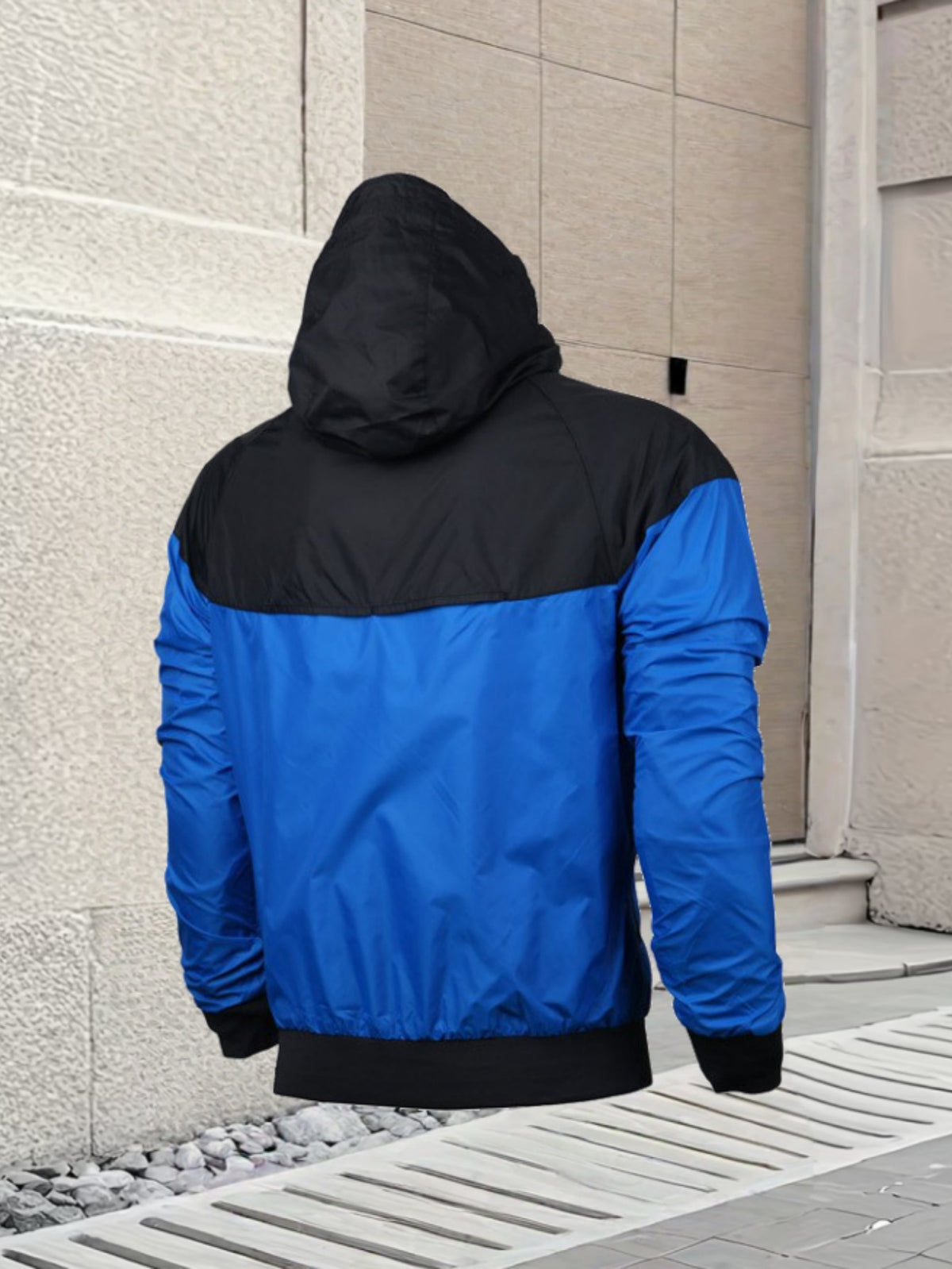 Men's Casual Hooded Zipper Jacket with Gradient Mountain Print