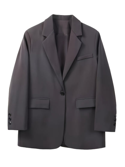 Կանացի շքեղ, առօրյա բլեյզեր՝ պոլիեսթերից, միագույն, երկար թևքերով, կոճակներով առջևի մասով և գրպաններով, ազատ չափսով, գարնանային/աշնանային բաճկոն, առօրյա հագուստի բաճկոն | մինիմալիստական ​​| մեկ օղակով բաճկոն