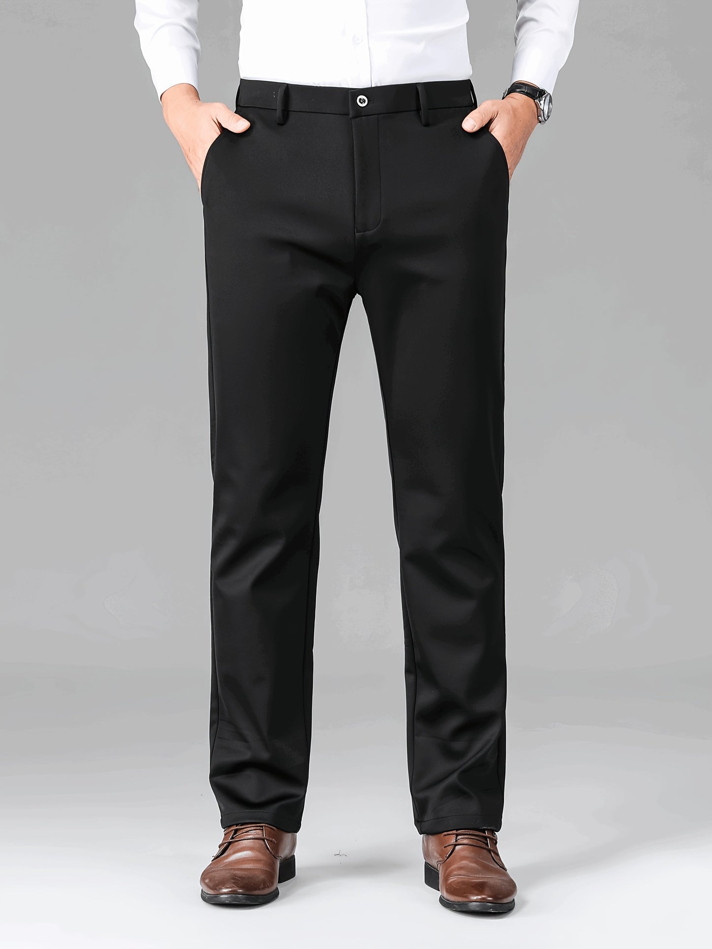 2pcs Men's Business Casual Stretch Dress Pants, Wrinkle-Resistant & Iron-Free, All-Season Wear, Logo, Navy Blue & Black, Polyester Blend, Machine Washable