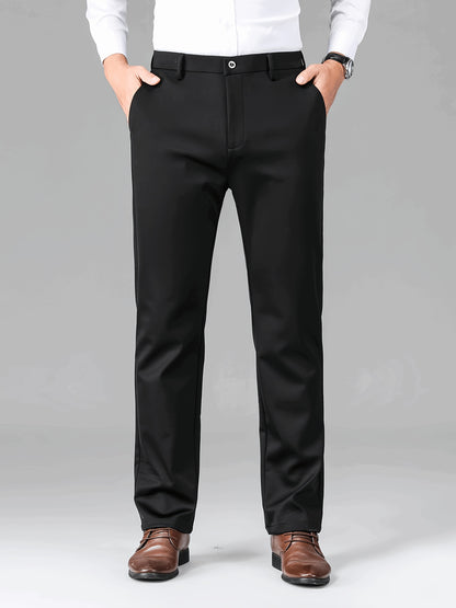 2pcs Men's Business Casual Stretch Dress Pants, Wrinkle-Resistant & Iron-Free, All-Season Wear, Logo, Navy Blue & Black, Polyester Blend, Machine Washable