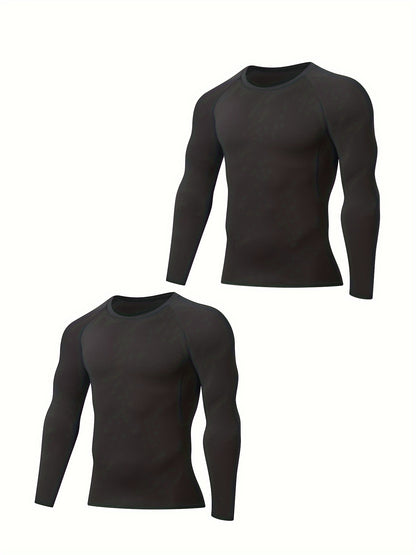 [Formfitting Shirt] Elite Athletic երկարաթև կոմպրեսիոն վերնաշապիկ - բարձր ձգվող, շնչող պոլիեսթեր և սպանդեքս խառնուրդ, պարանոցի պարանոց, անտեսանելի - իդեալական մկանային խմբերի պաշտպանության համար, մեքենայով լվացվող - կապույտ, մարզասրահի հագուստ