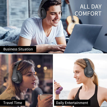 Uliptz Wireless Bluetooth Headphones, 65H Playtime, 6 EQ Sound Modes, Hifi Stereo over Ear Headphones with Microphone, Foldable Lightweight Bluetooth 5.3 Headphones for Travel/Office/Cellphone/Pc