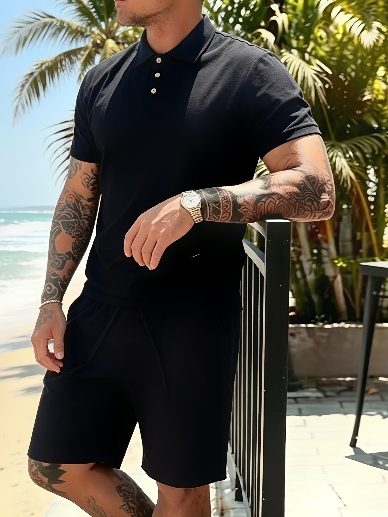 Men's Breathable Linen Polo Shirt & Shorts Summer Set