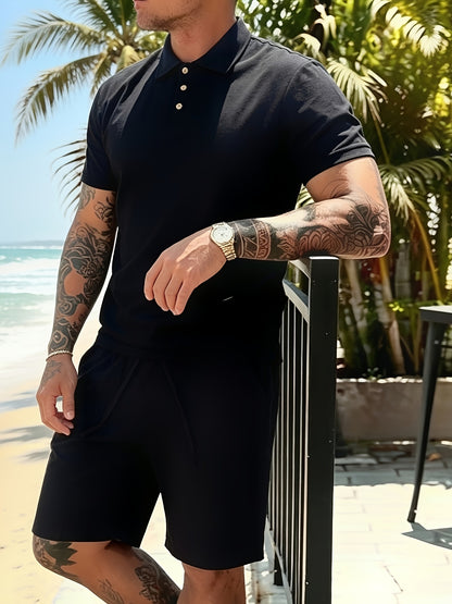 Men's Breathable Linen Polo Shirt & Shorts Summer Set