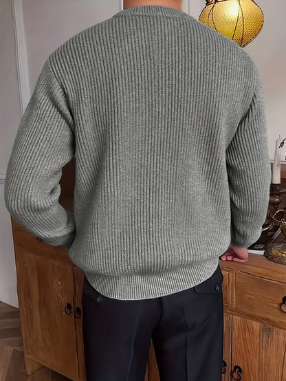 Տղամարդկանց պարզ, նորաձև միագույն երկար թևքով սվիտեր՝ հարմար աշնանային և ձմեռային սեզոնի համար, բազմակողմանի տրիկոտաժե վերնաշապիկ