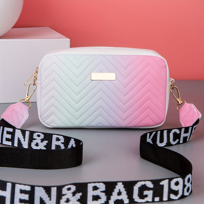 Fashion Gradient Quilted Crossbody պայուսակ, գերժամանակակից PU ուսի պայուսակ, կանացի նորաձև ձեռքի պայուսակ և դրամապանակ