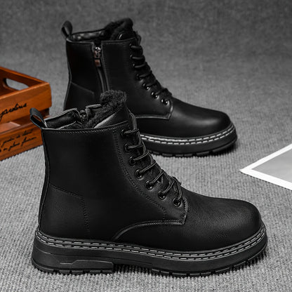 Men's Heavy-Duty Winter Boots with Thick Sole &  Upper - Zipper/Closure for Hiking, Ice Traction PVC Outsole, Round Toe s for Outdoor,, Snow (Compatible with warm inner liners) - Cold Weather Boots for