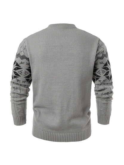 Men's Slim-Fit Cable Knit Sweater - Winter Warm Pullover with Geometric Corduroy Clasp (Adjustable Rope), Round Neck Long Sleeve Casual Sweating for Fall/Winter Layering - Hand Washable Knitwear for Smart-Casual Outfits (Not