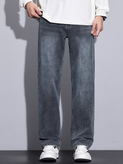 Youth Wide-Leg Loose Stretch Jeans, Vintage Washed, All-Season